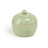 Celadon Covered Display Bowl With Peony Design